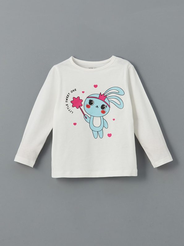 LCW Baby Cream Crew Neck Girl Baby Pajama Set 2-Piece