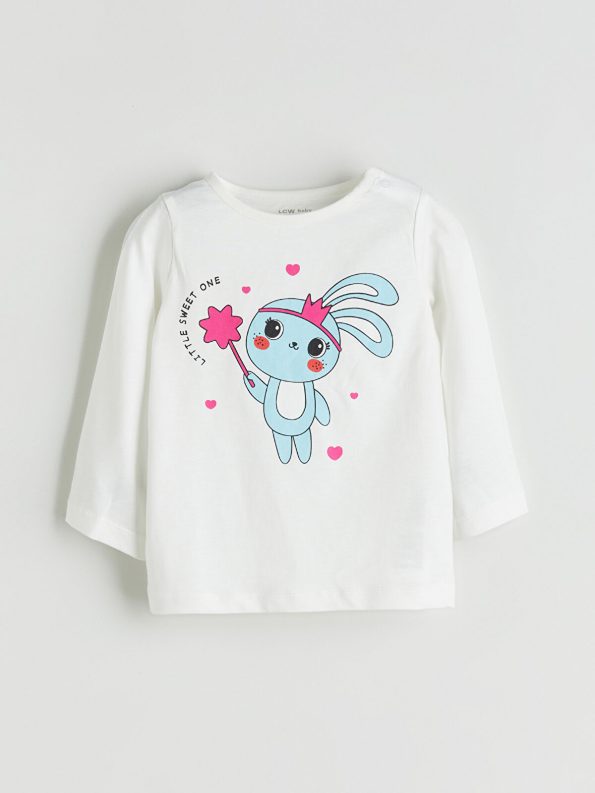 LCW Baby Cream Crew Neck Girl Baby Pajama Set 2-Piece