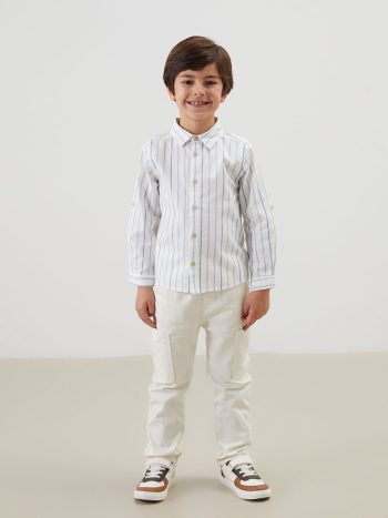 LCW Kids Beige Long Sleeve Striped Shirt for Boys