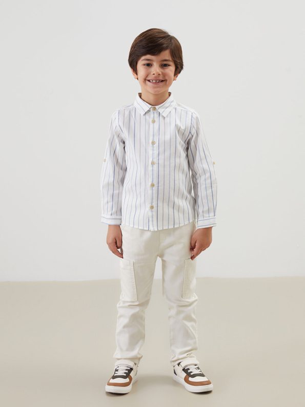 LCW Kids Beige Long Sleeve Striped Shirt for Boys