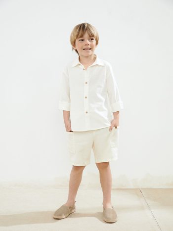 LCW Kids Cream Basic Long Sleeve Boys' Shirt