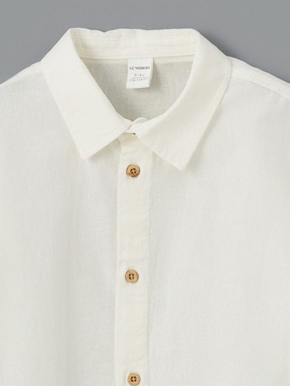 LCW Kids Cream Basic Long Sleeve Boys' Shirt