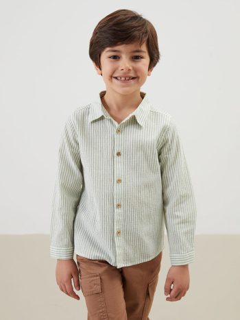 LCW Kids Green Striped Long Sleeve Shirt for Boys