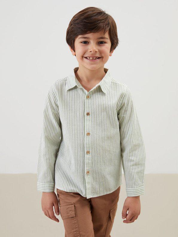 LCW Kids Green Striped Long Sleeve Shirt for Boys