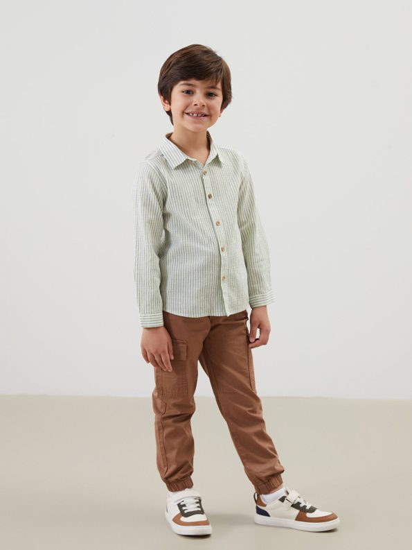 LCW Kids Green Striped Long Sleeve Shirt for Boys
