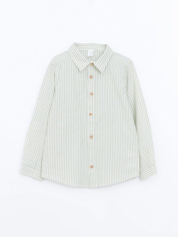 LCW Kids Green Striped Long Sleeve Shirt for Boys