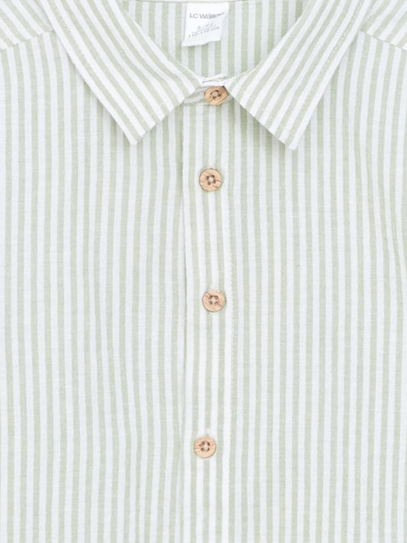 LCW Kids Green Striped Long Sleeve Shirt for Boys