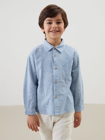 LCW Kids Blue Striped Linen Shirt for Boys