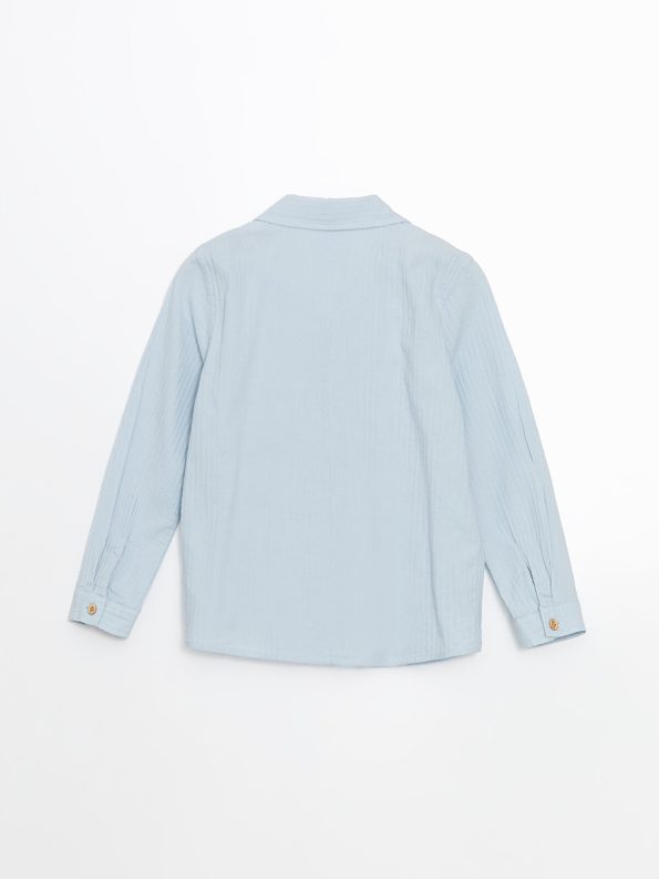 LCW Kids Blue Textured Krinkle Shirt for Boys