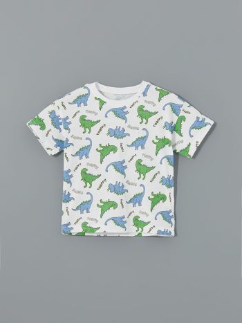 LCW Kids White Printed Short Sleeve Pajama Set for Boys