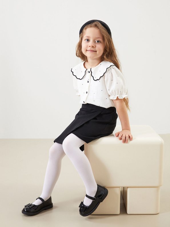 LCW Kids Cream Peter Pan Collar Girls' Shirt and Skirt Set