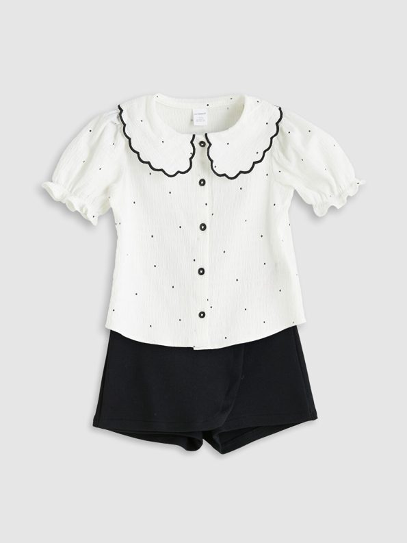 LCW Kids Cream Peter Pan Collar Girls' Shirt and Skirt Set