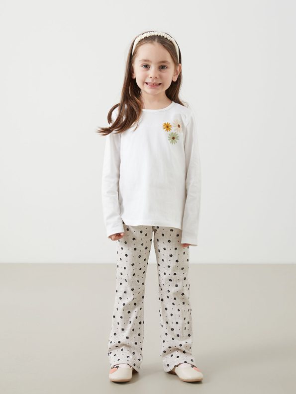 LCW Kids Cream Floral Long Sleeve T-Shirt for Girls