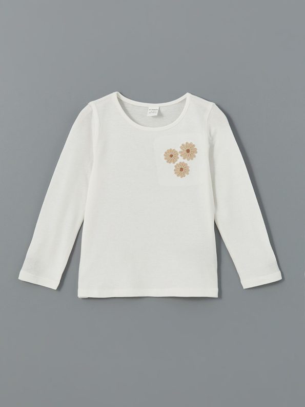 LCW Kids Cream Floral Long Sleeve T-Shirt for Girls