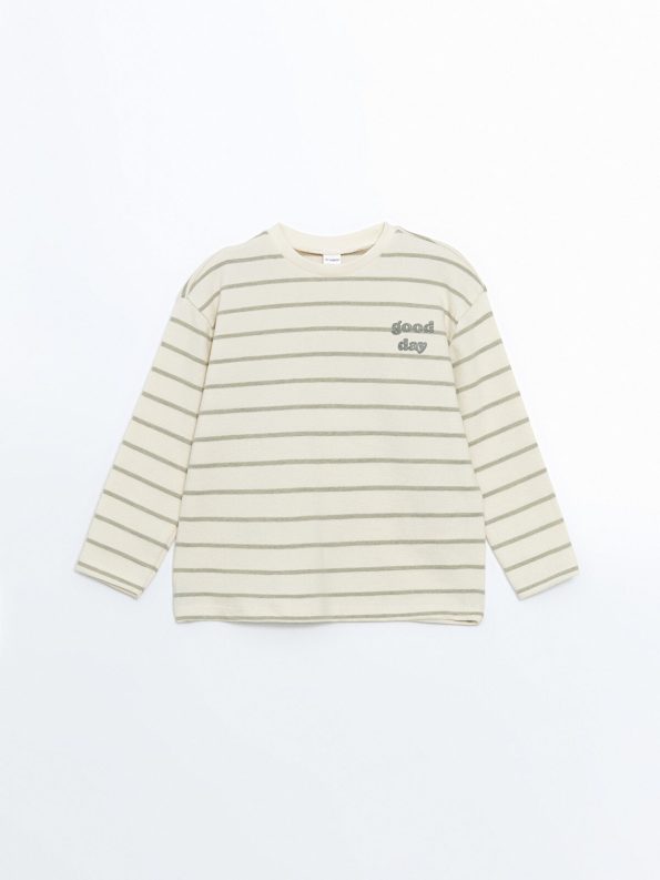 LCW Kids Green Textured Fabric Striped Boys T-Shirt