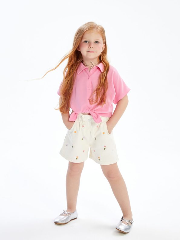 LCW Kids Cream Floral Gabardine Girl's Shorts