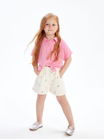 LCW Kids Cream Floral Gabardine Girl's Shorts