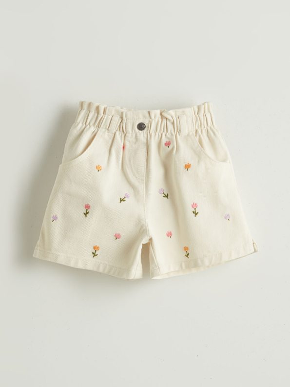 LCW Kids Cream Floral Gabardine Girl's Shorts
