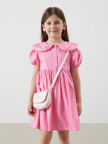 LCW Kids Pink Peter Pan Collar Poplin Dress