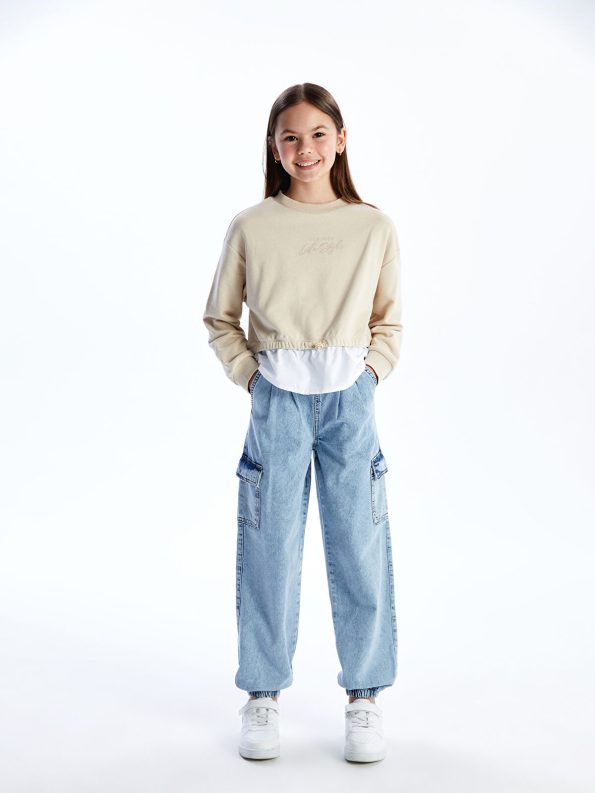 LCW Kids Blue Elastic Waist Cargo Jean Pants