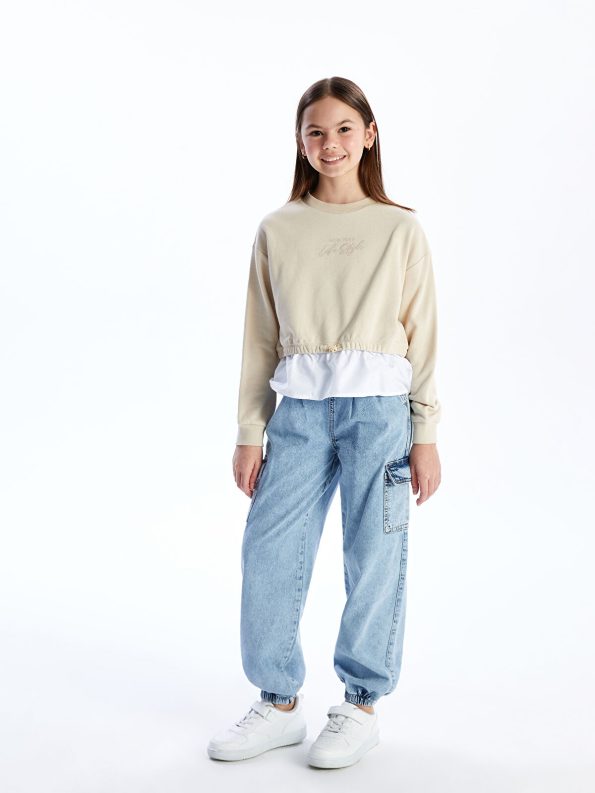 LCW Kids Blue Elastic Waist Cargo Jean Pants