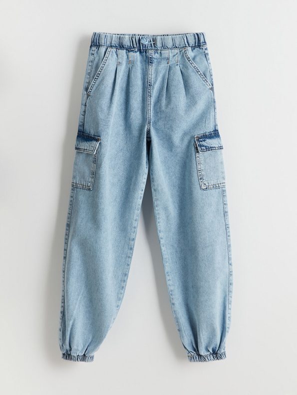 LCW Kids Blue Elastic Waist Cargo Jean Pants