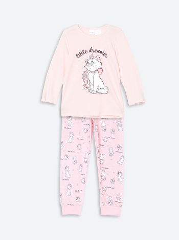 LCW Kids Pink Printed Round Neck Pajama Set for Girls