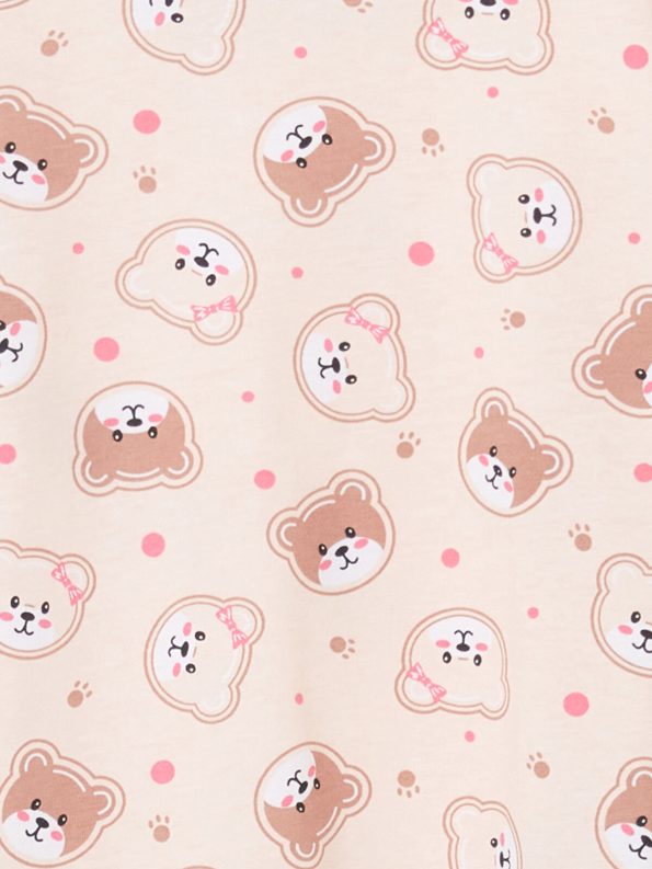 LCW Kids Cream Printed Bicycle Neck Pajama Set for Girls