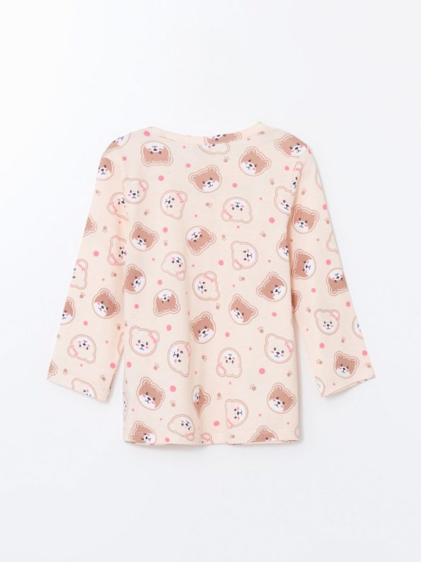 LCW Kids Cream Printed Bicycle Neck Pajama Set for Girls