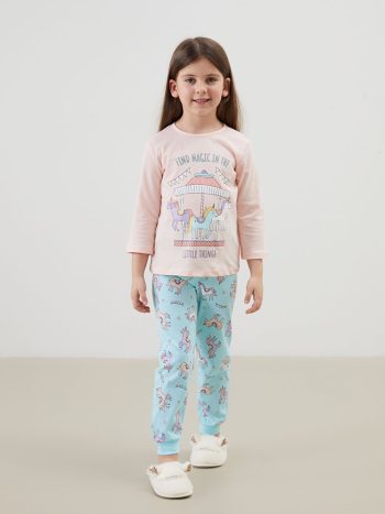 Girls' Crew Neck Blouse and Leggings Set