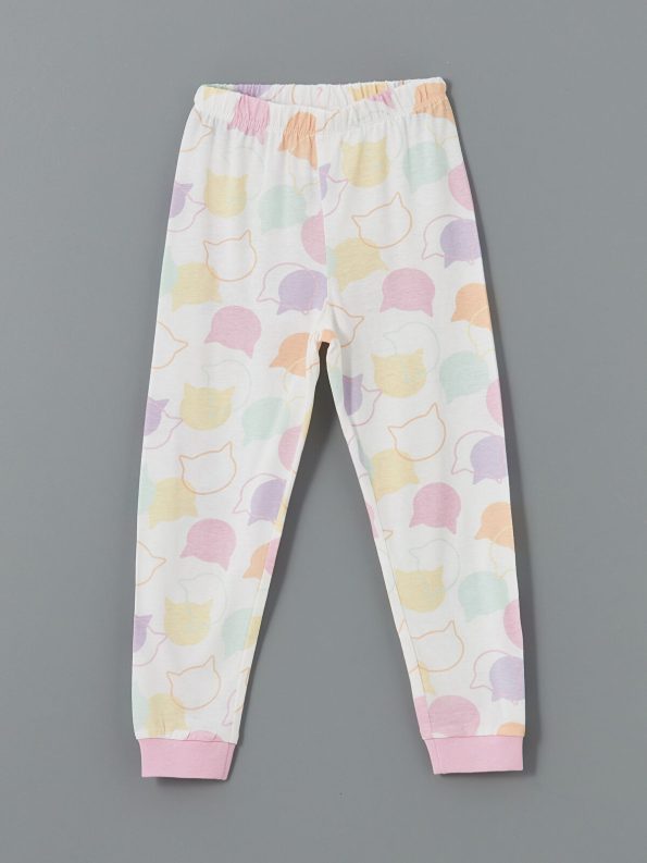 LCW Kids Pink Printed Bicycle Neck Pajama Set for Girls