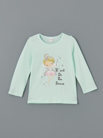 LCW Kids Turquoise Printed T-Shirt and Pants Set for Girls