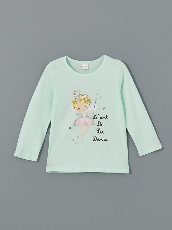 LCW Kids Turquoise Printed T-Shirt and Pants Set for Girls