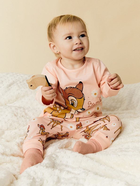 LCW Baby Pink Bambi Print Girls' Pajama Set