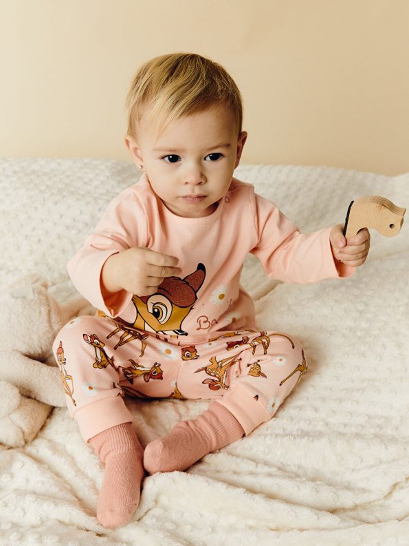 LCW Baby Pink Bambi Print Girls' Pajama Set