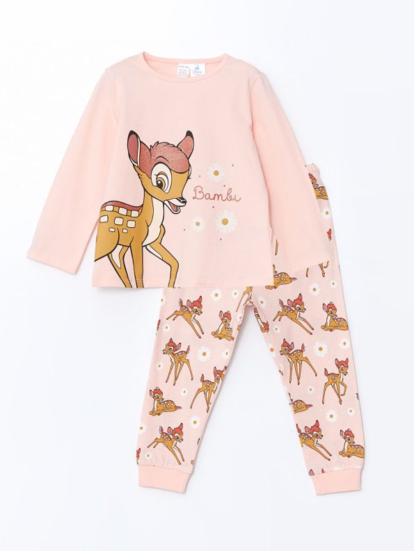 LCW Baby Pink Bambi Print Girls' Pajama Set