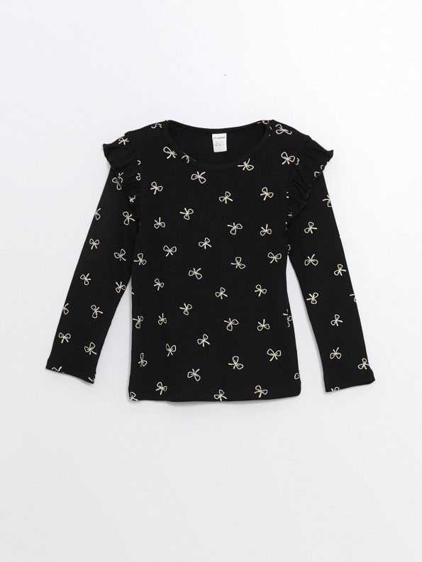 LCW Kids Black Patterned Girl's T-Shirt