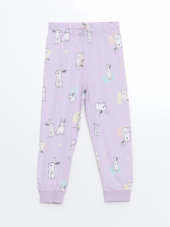 LCW Kids Lilac Rabbit Print Long Sleeve Pajama Set for Girls