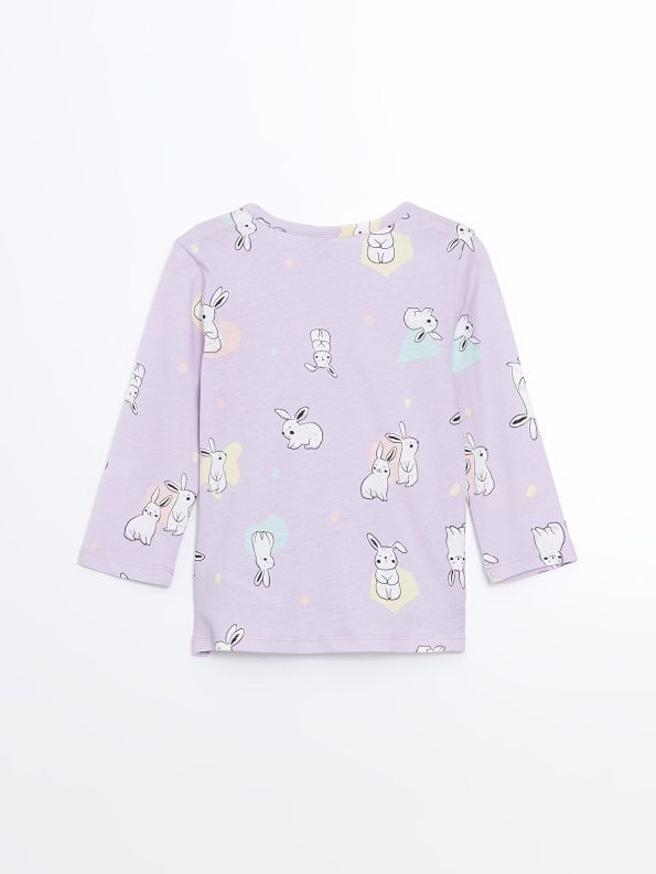 LCW Kids Lilac Rabbit Print Long Sleeve Pajama Set for Girls