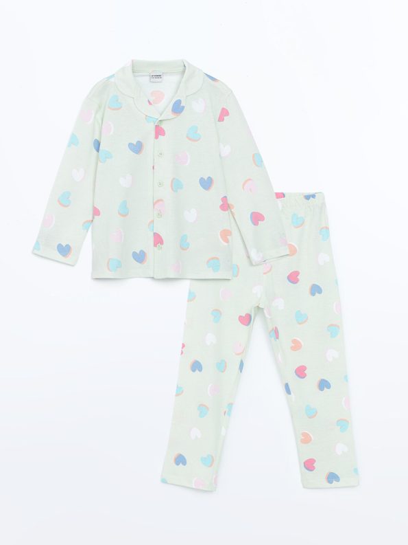 LCW Kids Green Shirt Collar Girls Pajama Set