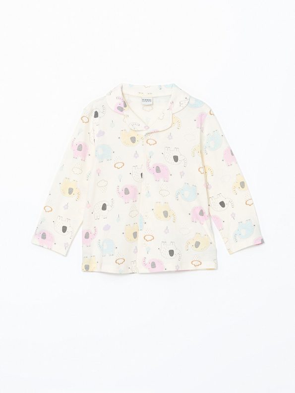 LCW Kids Ivory Printed Collar Pajama Set for Girls