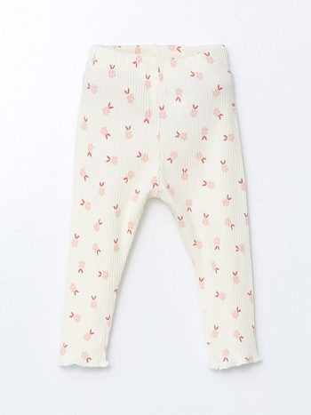 LCW Baby Cream Elastic Waist Printed Leggings for Girls