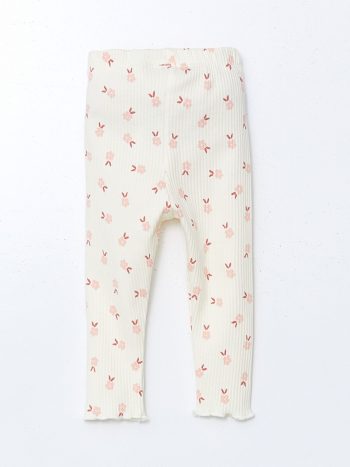 LCW Baby Cream Elastic Waist Printed Leggings for Girls