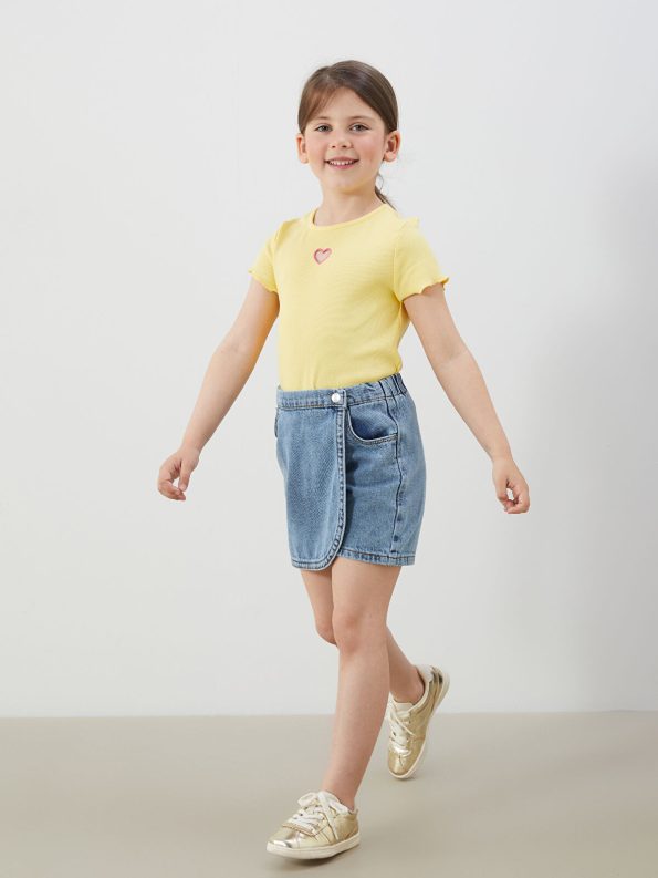 LCW Kids Blue Elastic Waist Girls' Jean Skirt Shorts