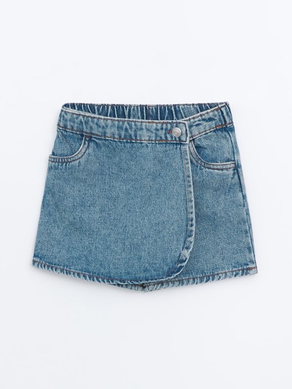 LCW Kids Blue Elastic Waist Girls' Jean Skirt Shorts