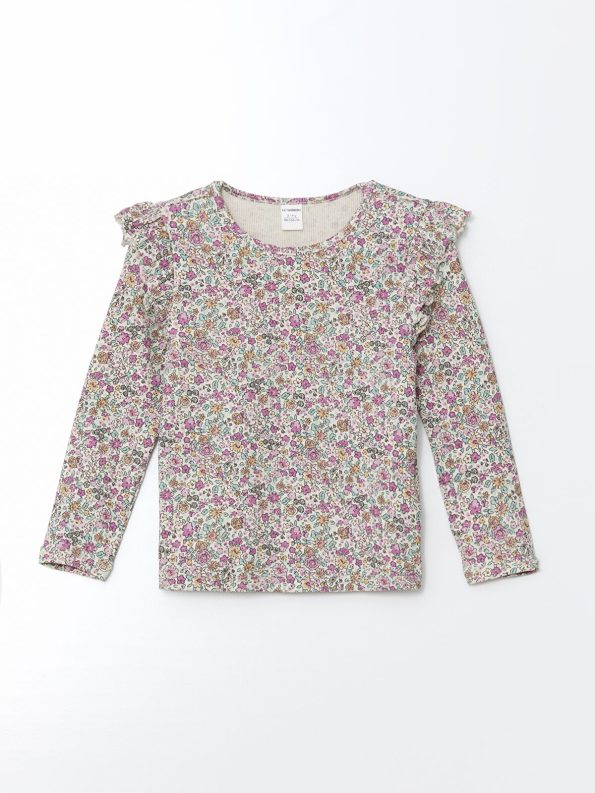 LCW Kids Cream Floral Print Blouse and Leggings Set
