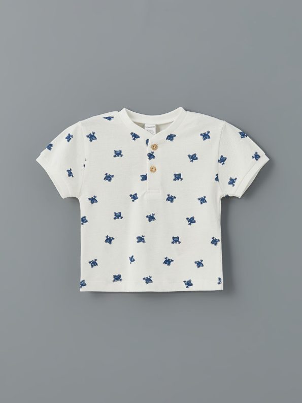 LCW Baby Cream Printed Short Sleeve T-Shirt and Pants Set