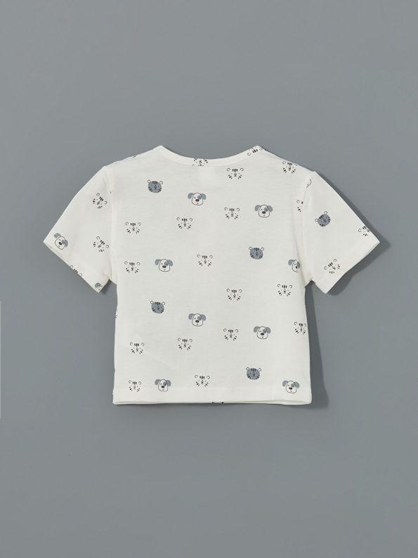 LCW Baby Cream Printed Short Sleeve T-Shirt and Pants Set