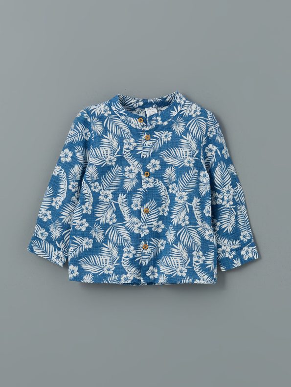 LCW Baby Blue Mandarin Collar Boys' Shirt and Pants Set