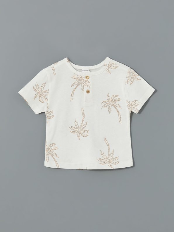 LCW Baby Cream Printed Short Sleeve T-Shirt and Pants Set